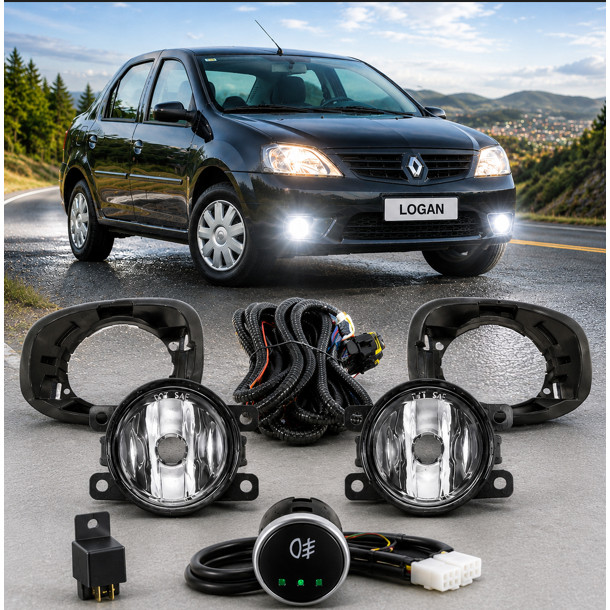 Kit Farol de Milha Renault Logan 2006 a 2011 Shocklight Neblina Serra Serração Farol Farolete Baixo Alto Noite Estrada R