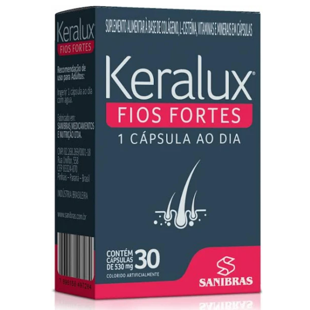 Keralux Fios Fortes Com Colageno + Nac N-acetil Sanibras 30 capsulas sem sabor