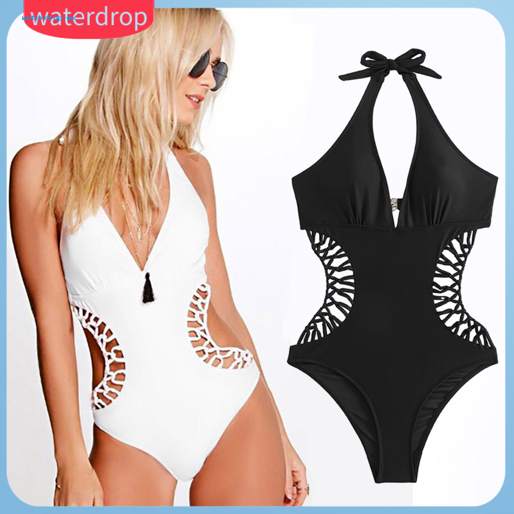 Women’s Summer Beach Monokini Swimsuit – Hollow Out Braided Halter Neck Backless High Waist Quick-drying Soft Bathin