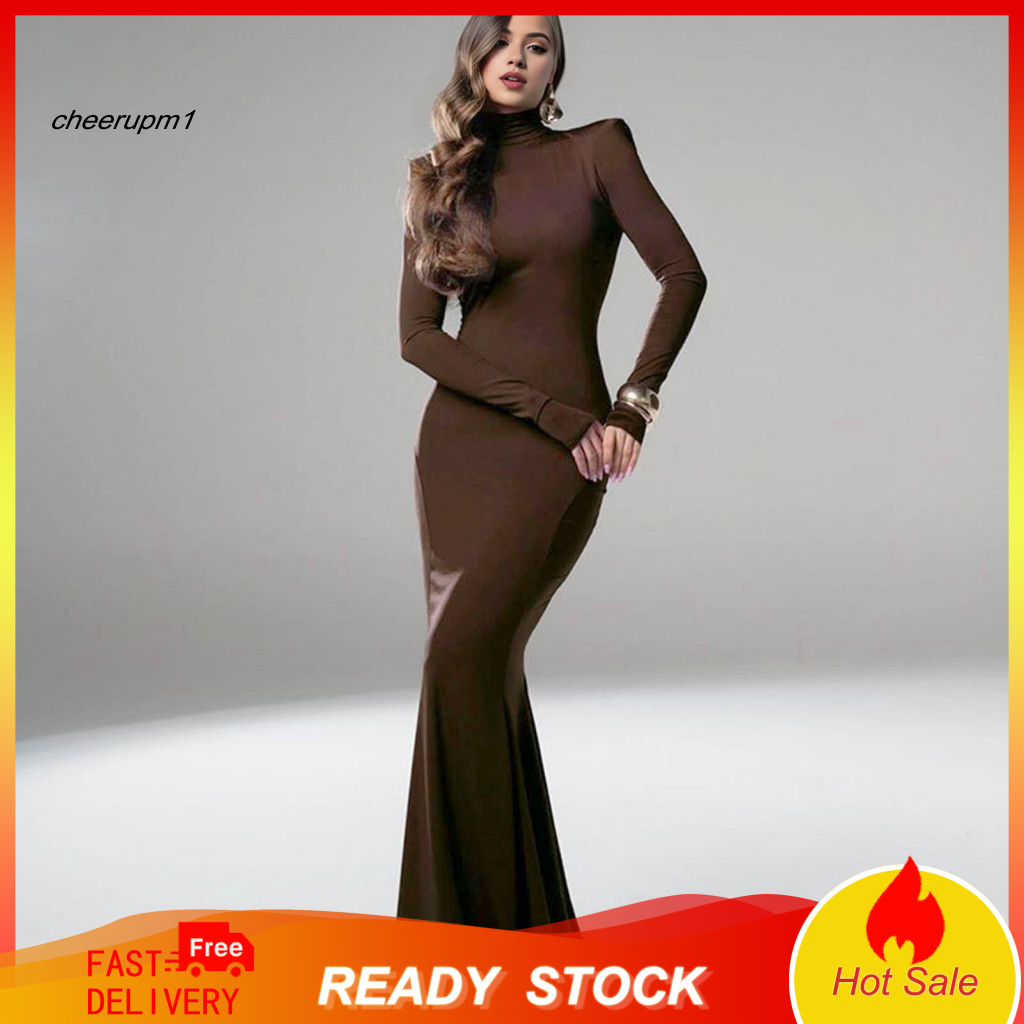 Tight Dress Women Backless Women’s Long Sleeve Evening Slim Fit Solid Color Sheath with Hollow Back Floor-length Stret
