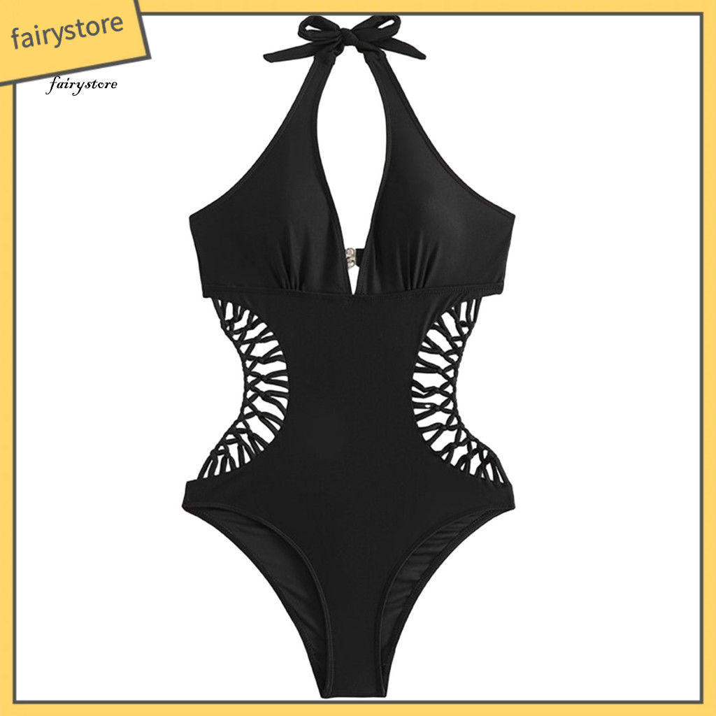 Soft Material Swimsuit Women’s Summer Beach Monokini – Hollow Out Braided Halter Neck Backless High Waist Quick-dry
