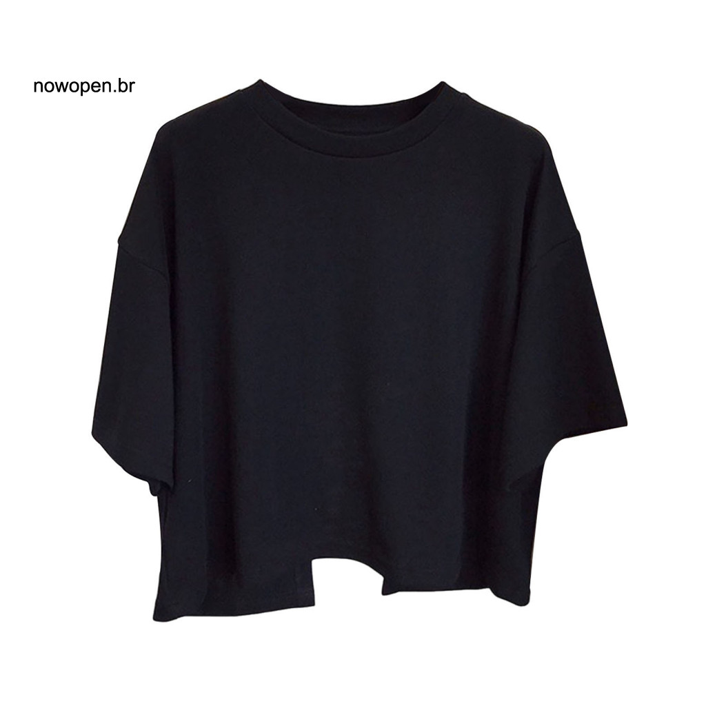 Solid Color Fit Style Crop Top Women Backless Round Neck Women’s Summer Cropped T-shirt Short Sleeve Back Hollow Desig