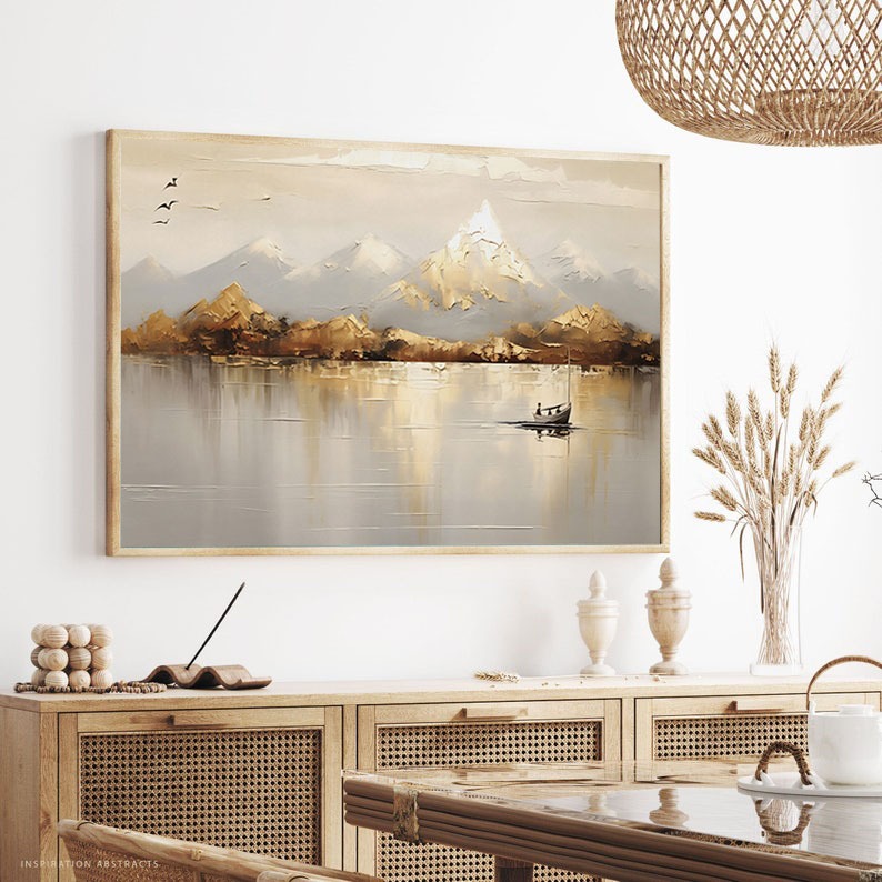 Quadro Decorativo Barco No Lago Abstrato