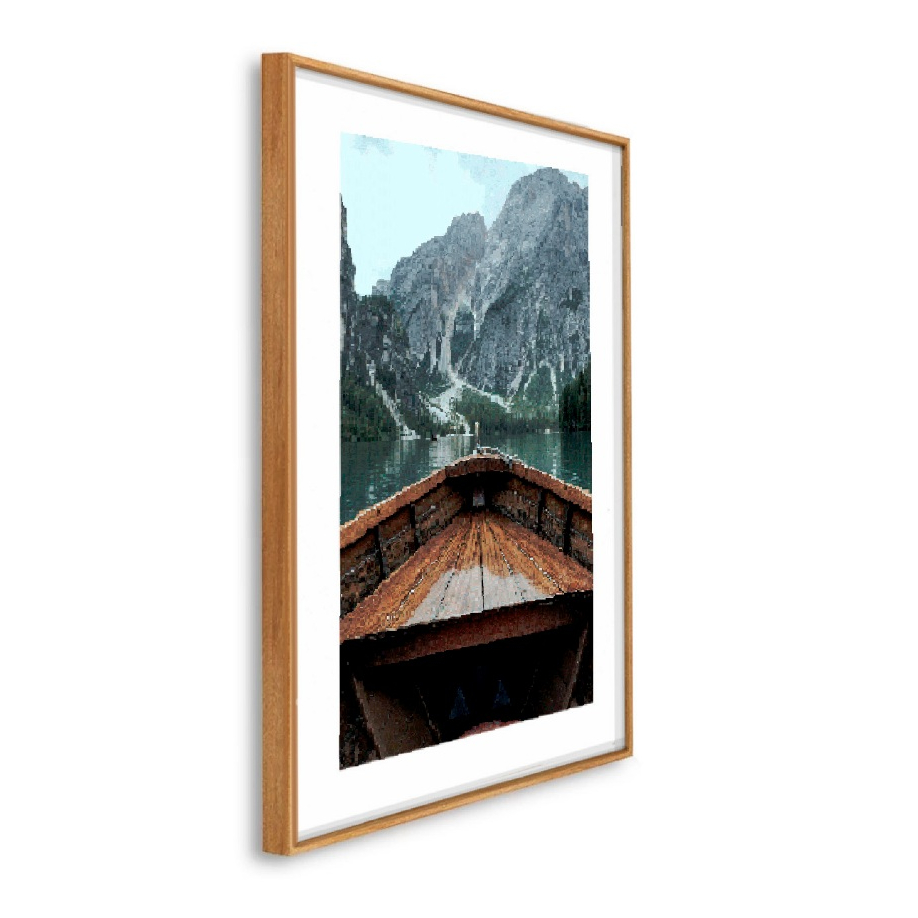 Quadro Decorativo Grande 41x61x3.5 cm com Moldura Caixa Alta barco lago