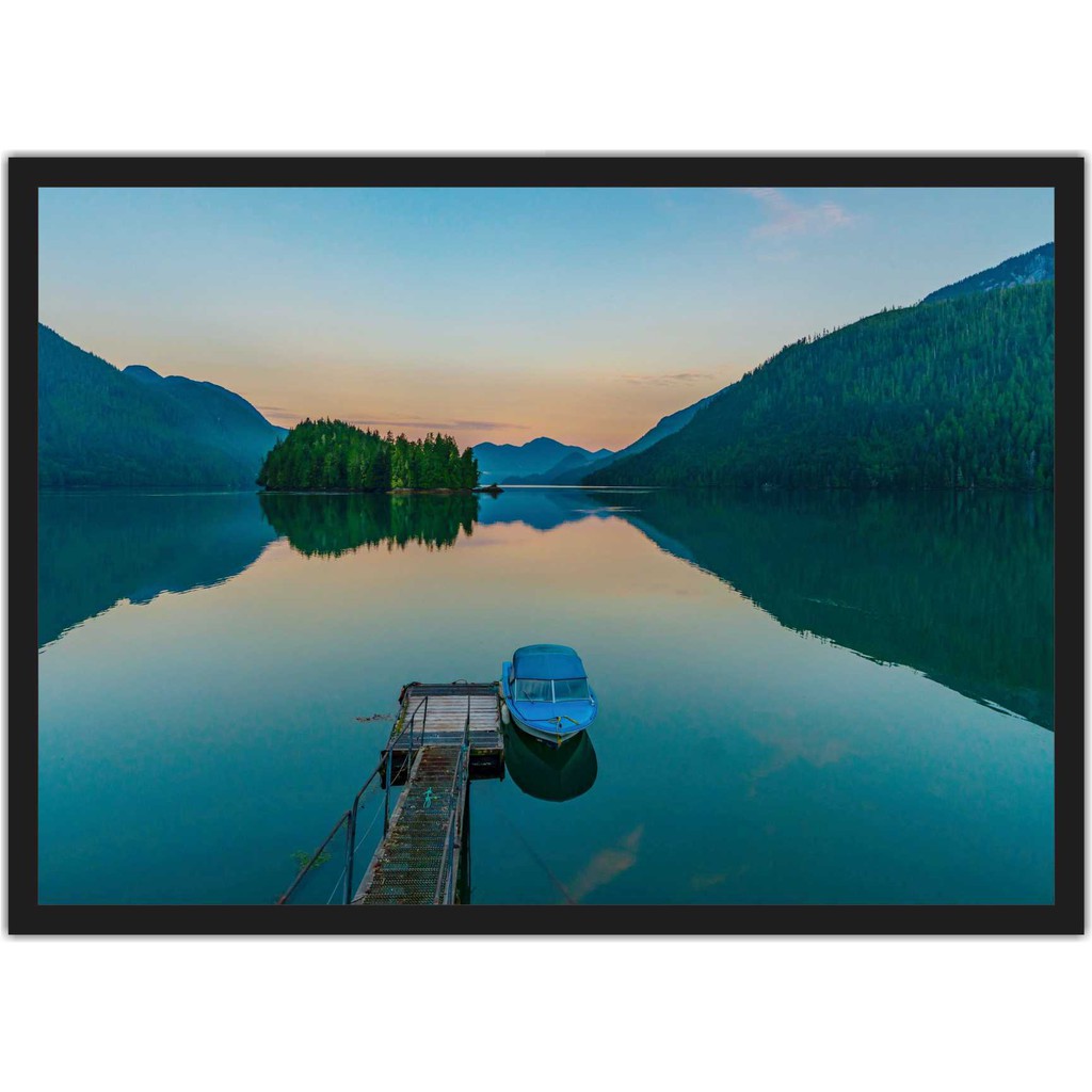 Quadro Decorativo Paisagens Barco Montanhas Lago Natureza Salas Com Moldura T09 PP