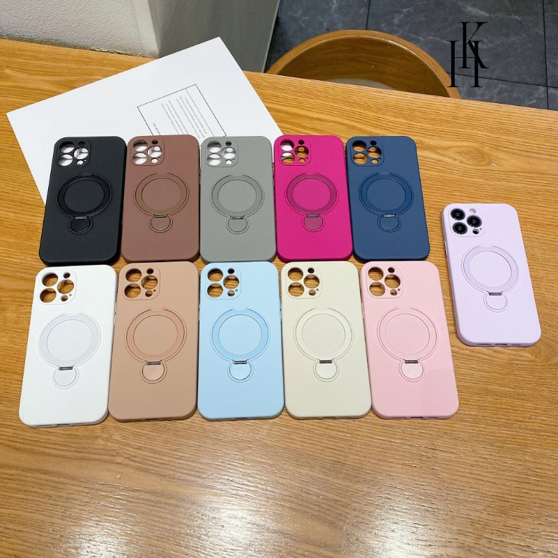 Capa Traseira De Silicone Luxuosa Com Suporte De Metal À Prova De Choque Para iPhone 16 15 14 13 Pro Max