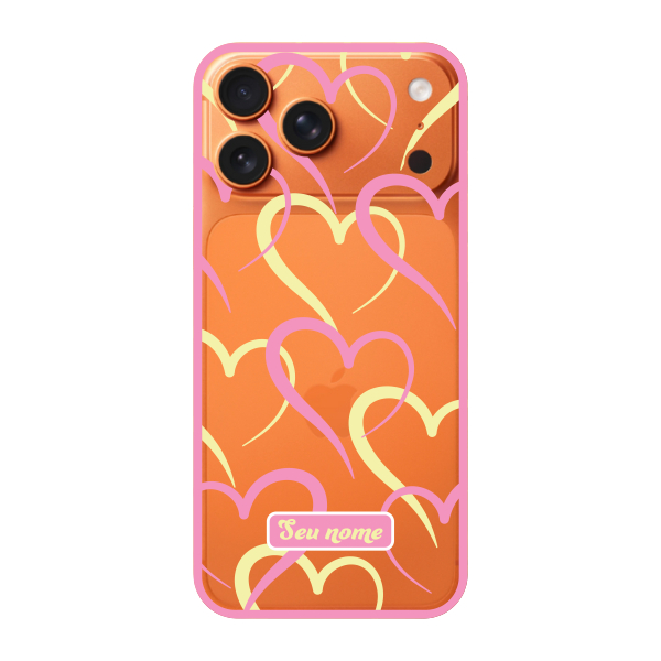 Capinha para iPhone 17 Pro Max Anti Impacto Personalizada - Corações Amarelos e Rosas com nome