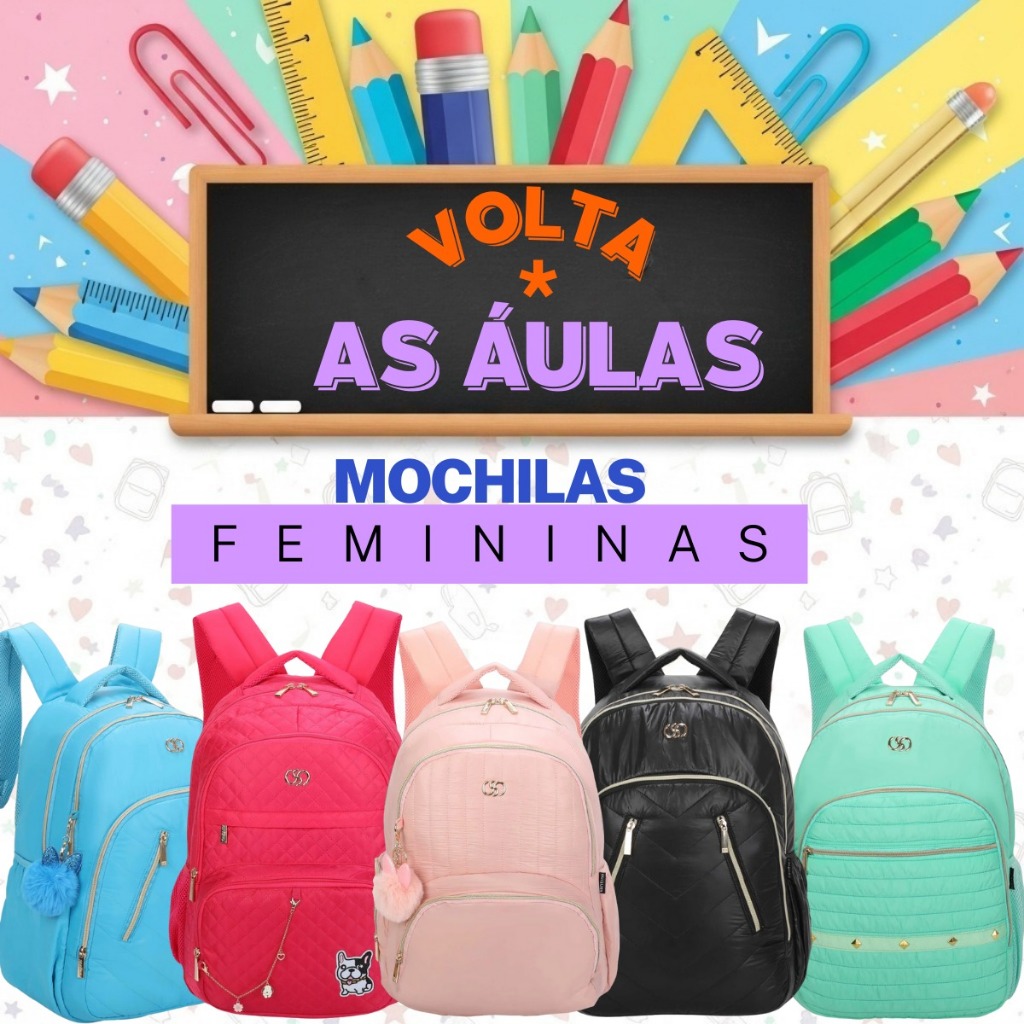 Mochila Escolar Feminina Volta As Aulas Faculdade Com Chaveiro Qualidade Premium