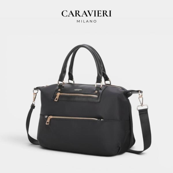 Bolsa Feminina Preta Nylon Premium Alça Transversal Zíper Dourado Academia Trabalho Faculdade Compartimentos Internos