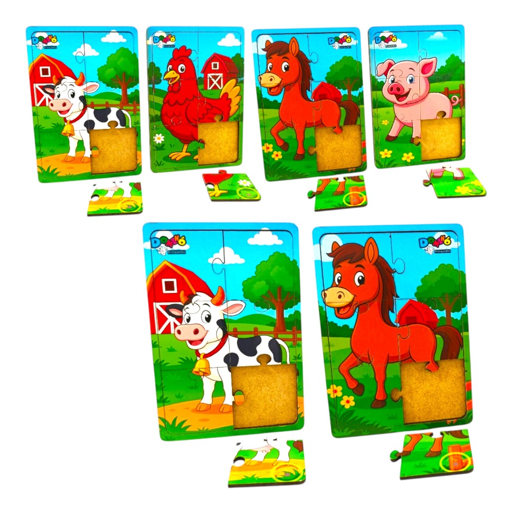 Kit 4 Quebra Cabeça em Mdf 6 Peças Jogo Pedagógico Infantil Lúdico Educativo animais FAZENDA