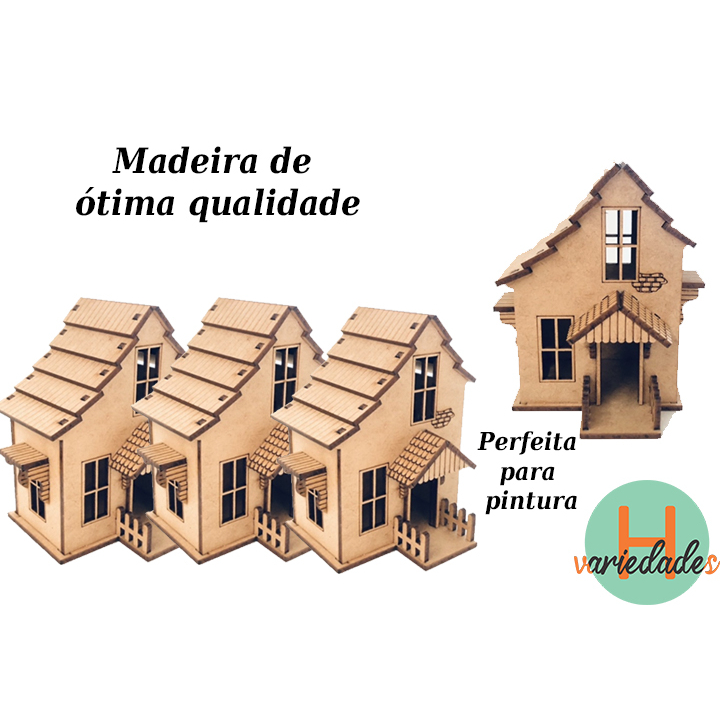 Kit 3 casinha MDF Cru Maquete Artesanato Pintura Fazendinha Vila Natal