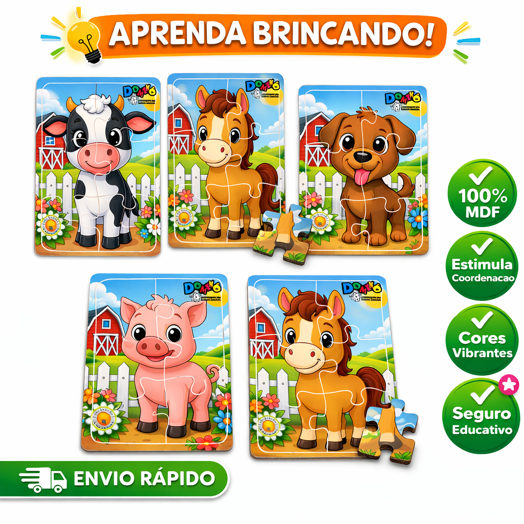 Kit 4 Quebra Cabeça Infantil Ludico e Educativo - Brinquedo que educa Jogos para meninos tema Fazenda Fazendinha
