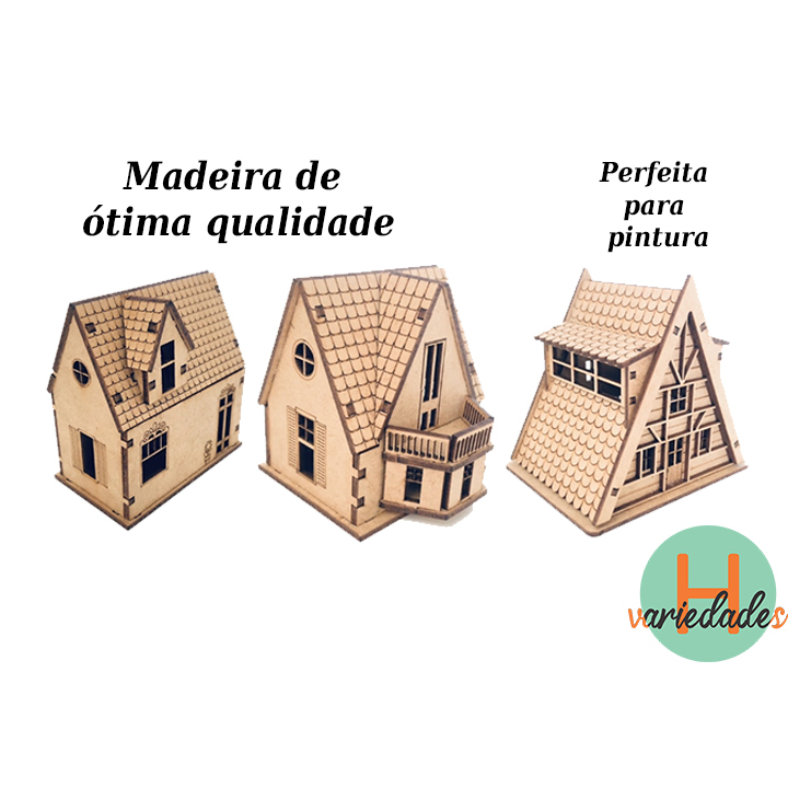 KIT 3 Casinhas MDF Cru Maquete Artesanato Pintura Fazendinha Vila Natal