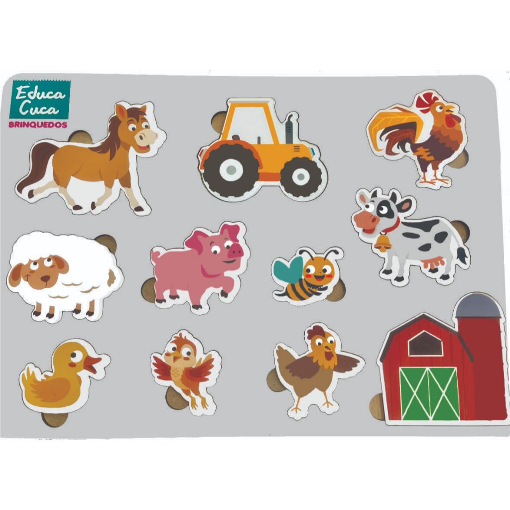 Fazendinha Quebra Cabeça encaixe MDF Animais Fazenda Brinquedo Educativo