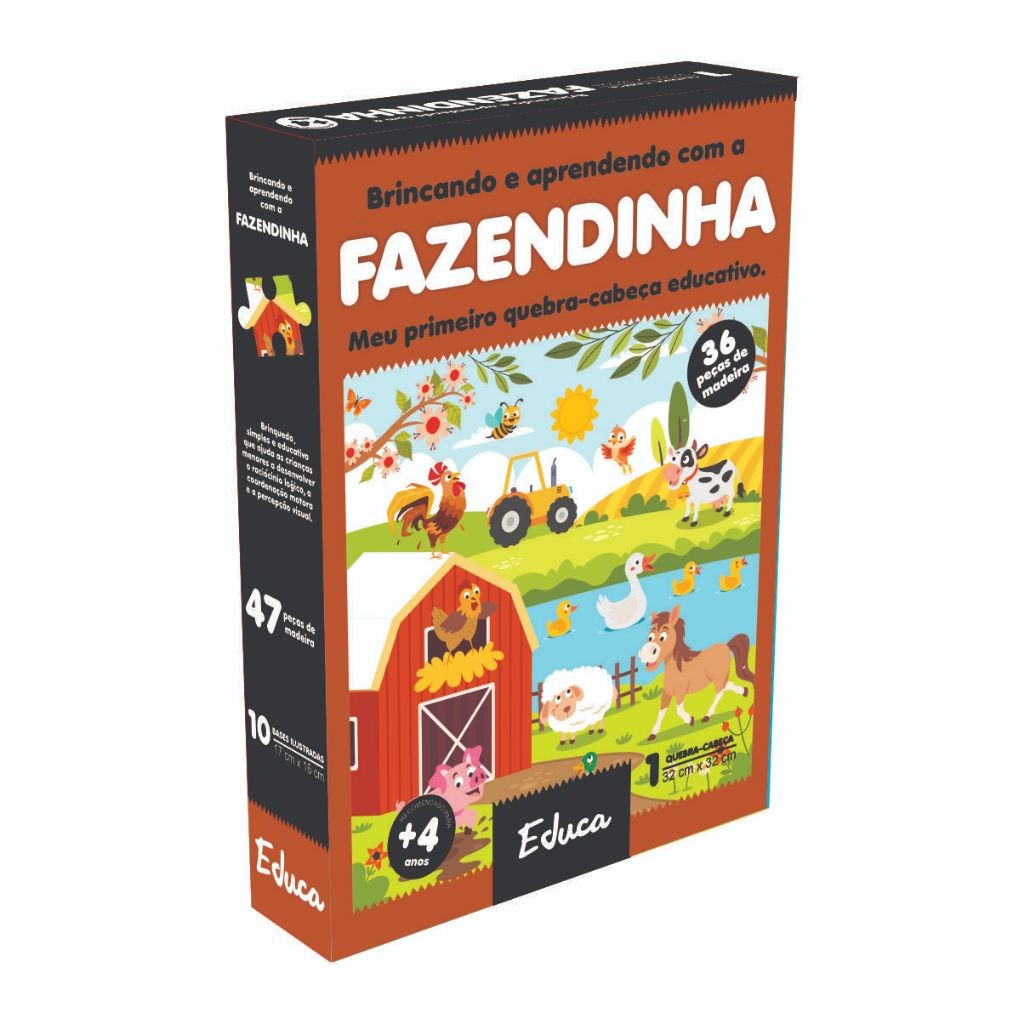 Fazendinha Quebra-cabeça Infantil Animais Madeira Mdf 36 Peças Brinquedo Educativo Pedagógico