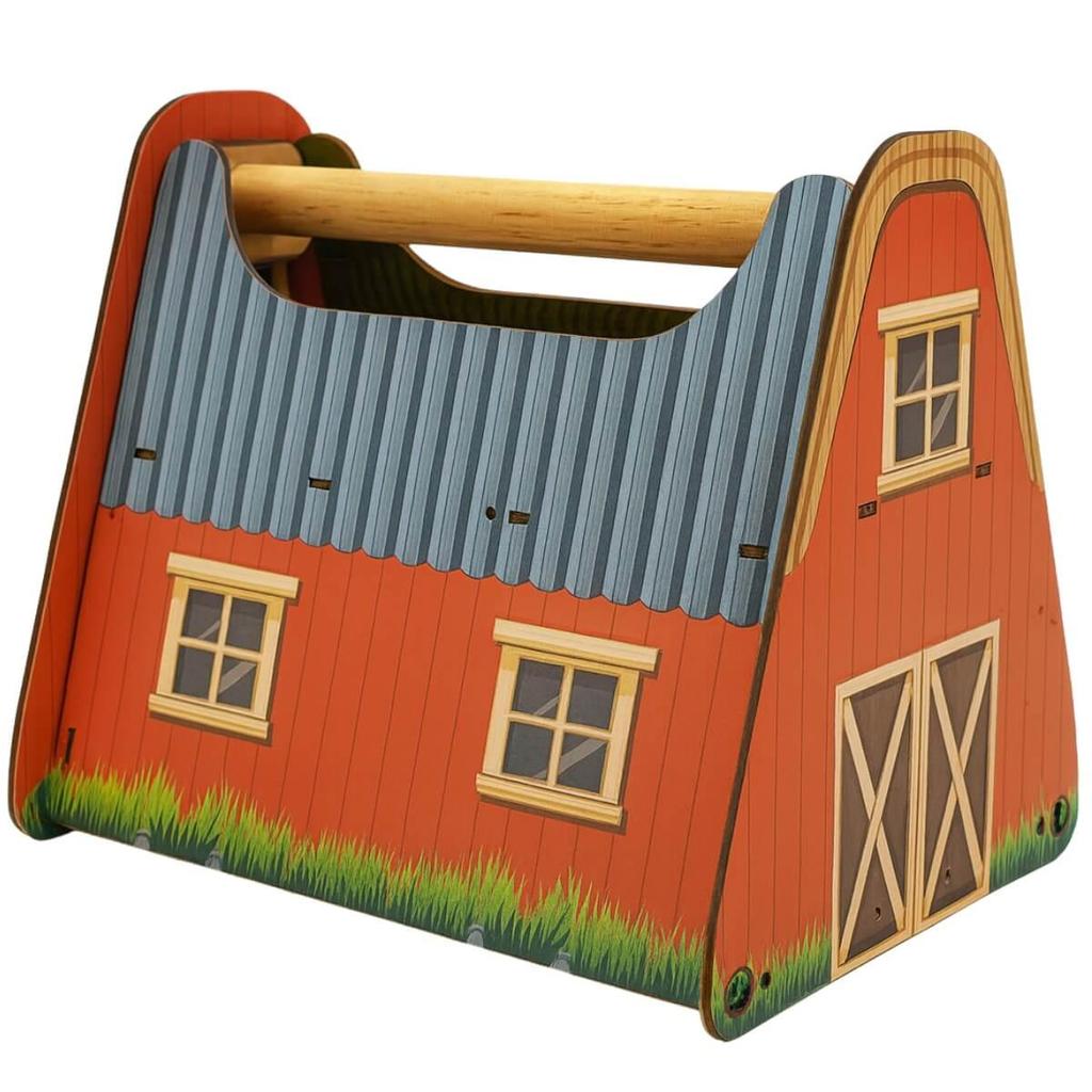 Mini Fazendinha Infantil Brinquedo Lúdico 3+ Celeiro Animais Dobrável MDF Cavalo Vaca Ovelha