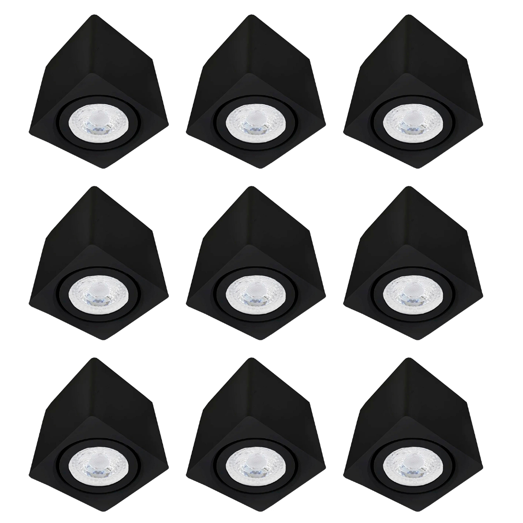 Kit 11 Spot Sobrepor Teto Beiral Para Lampada Dicroica Preto Branco Direcionável + Lâmpada Inclusa