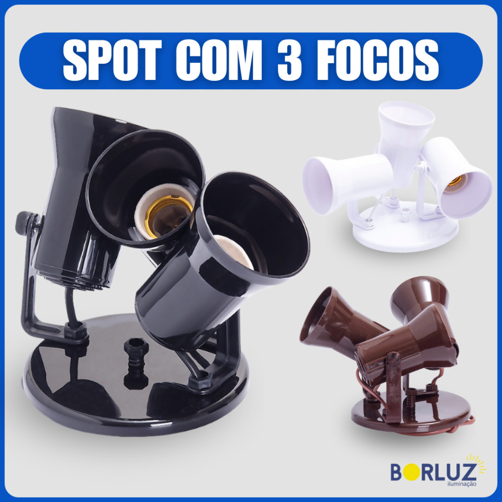 Luminária Spot Led Sobrepor Para Teto e Parede 3 Lâmpadas Focos Ajustáveis 360º Decoração Moderna
