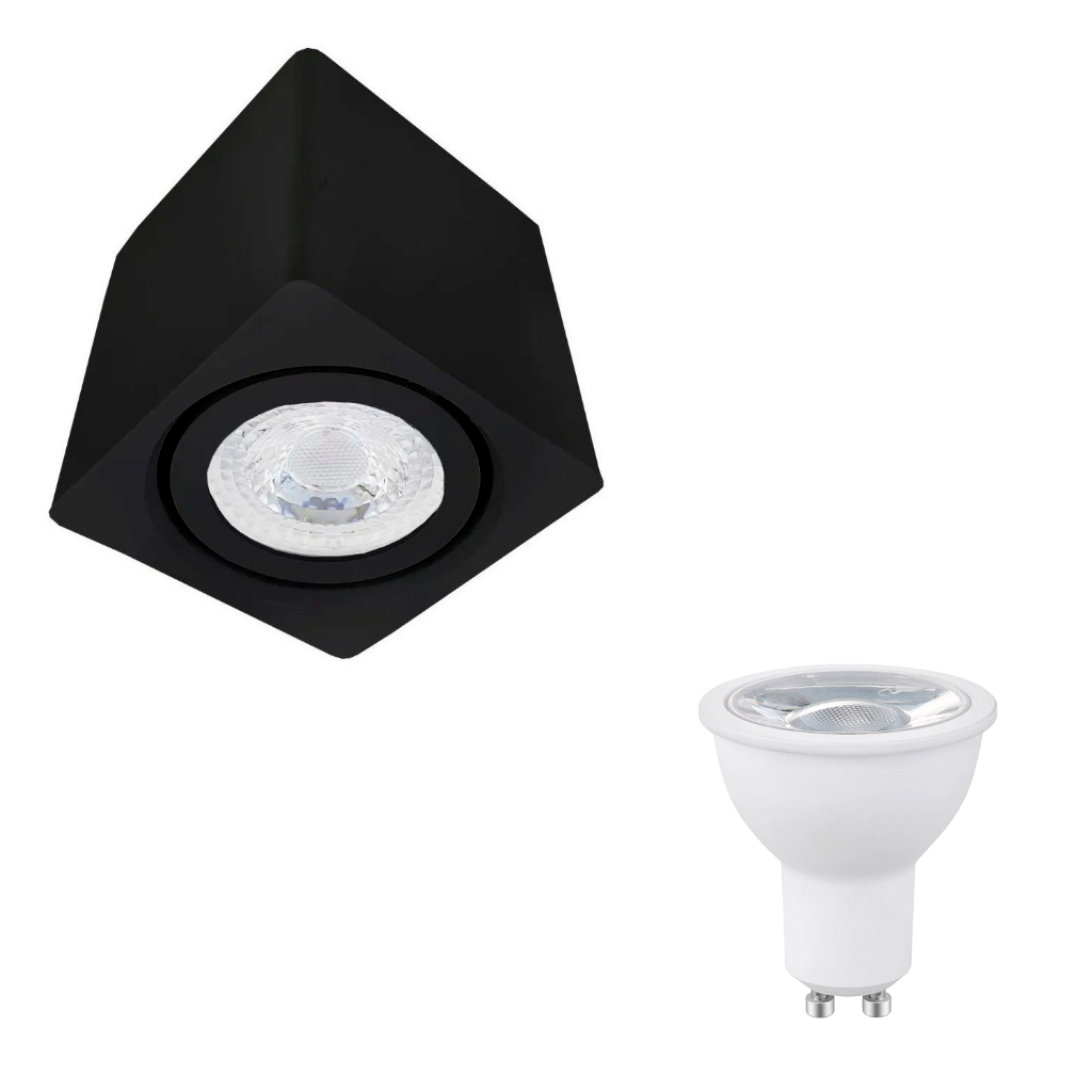 Kit 8 Spot Sobrepor Teto Beiral Para Lampada Dicroica Preto Direcionável + Lâmpada Inclusa