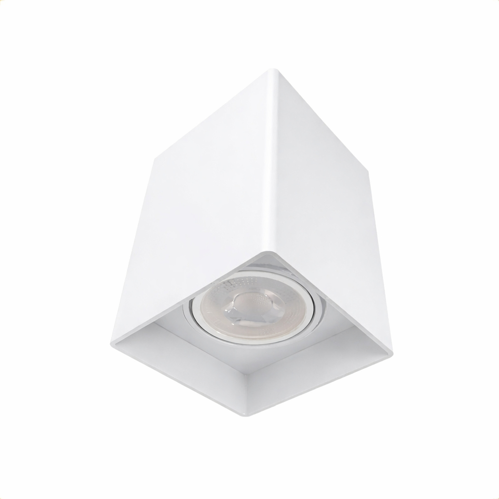 Spot Sobrepor Quadrado P/ Lâmpada Dicroica Gu10 Mr16 Bivolt Branco Teto