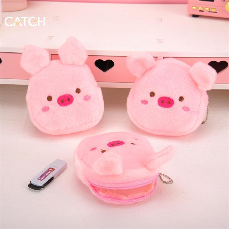 Capture Bonito Bolsa De Moedas De Pelúcia Rosa Porco Moeda Com Zíper USB Fio Fone De Ouvido Mini Saco Chave Presente De