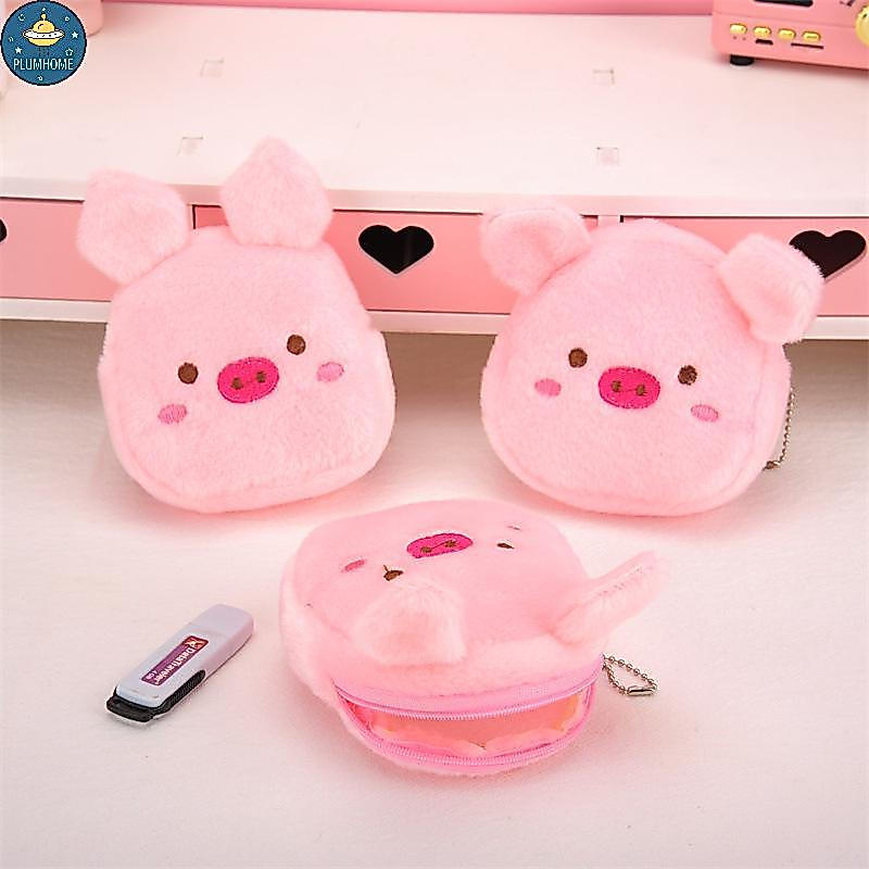 PLUMHOME Bonito Bolsa De Moedas De Pelúcia Rosa Porco Moeda Com Zíper USB Fio Fone De Ouvido Mini Saco Chave Aniversário
