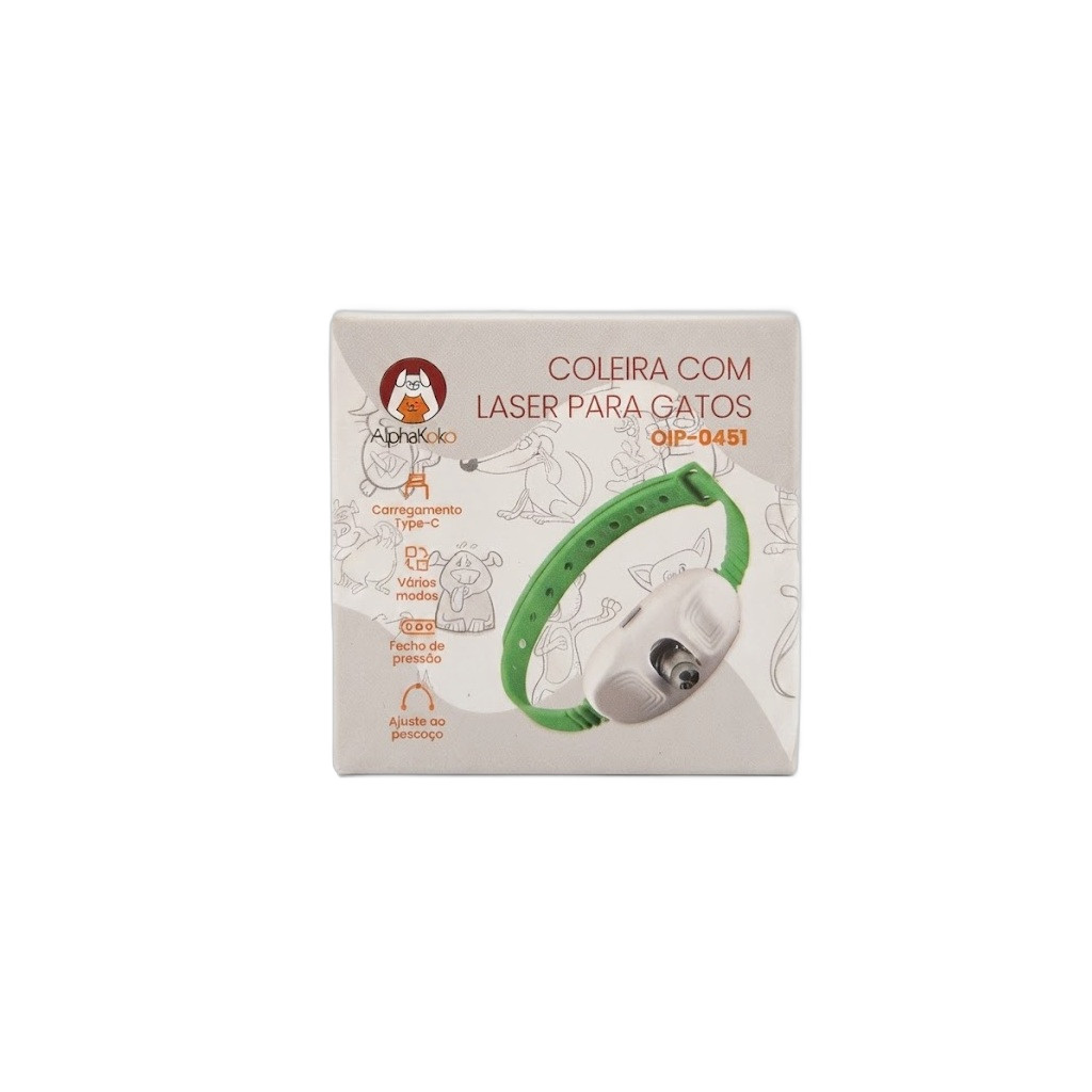 ALPHAKOKO COLEIRA LASER GATOS VERDE