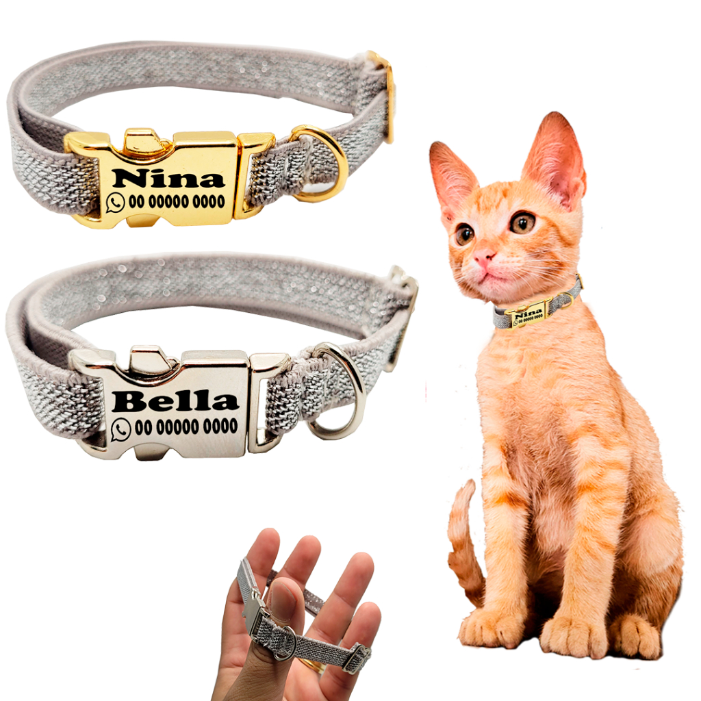 Coleira  Gatos De Identificação Anti Enforcamento e Filhotes de Mini Raça Em Elástico Com Nome Telefone Gravado Laser