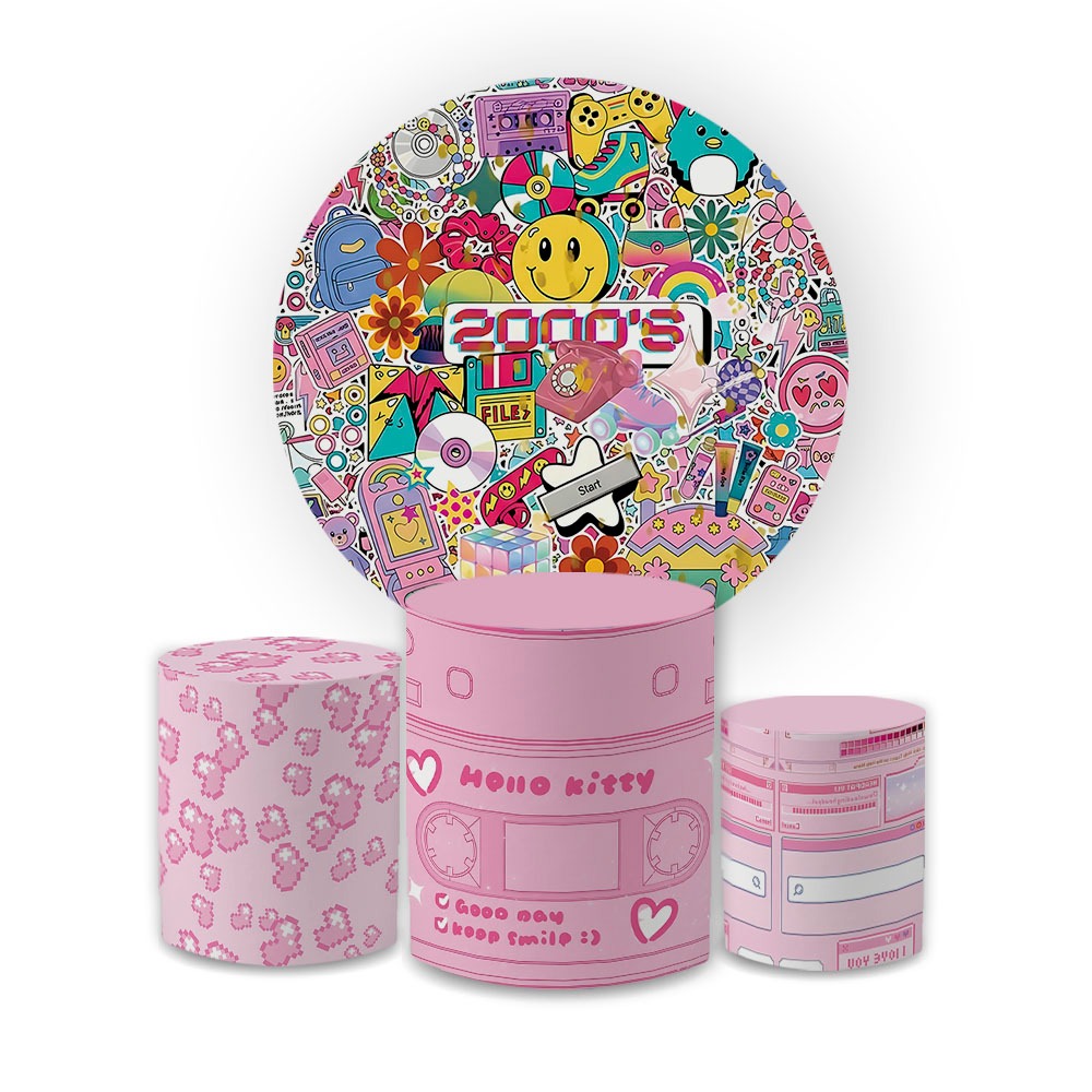 Kit Festa Retrô Anos 2000 Aesthetic Y2K - Conjunto de Painéis em Tecido Sublimado Premium Estampa Digital Exclusiva