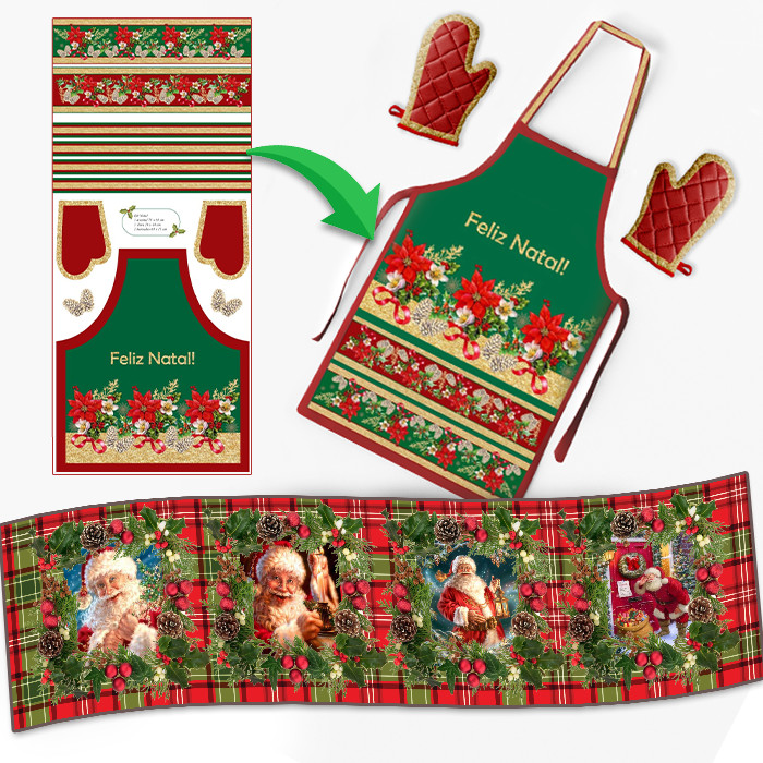 Tecido Tricoline Digital Estampas Natal Painel Kit E Barrado Papai Noel Natalinos Sublimado Prático