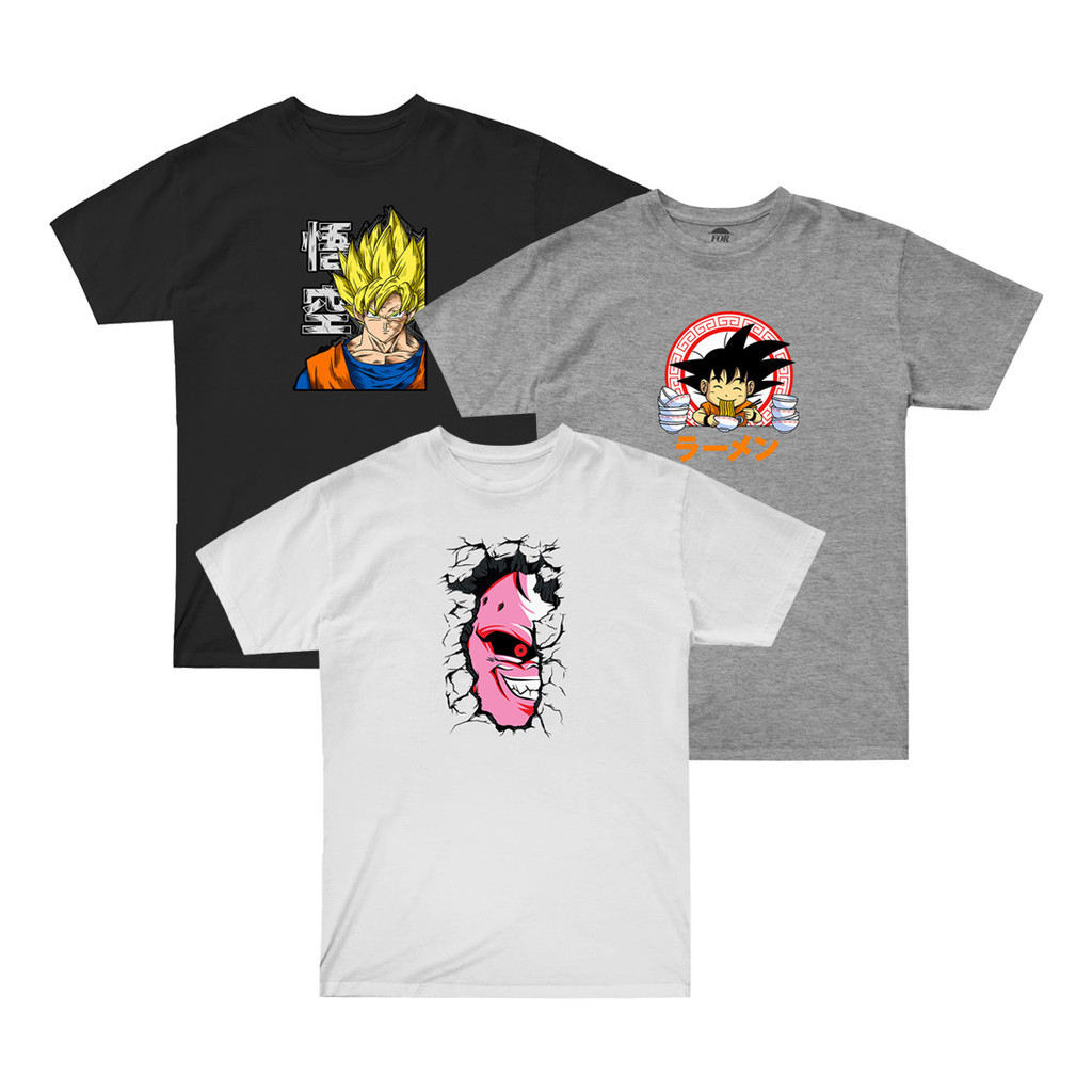 Kit 3 T-shirts Sublimada Fio30.1 Dbz Goku Majimboo Desenho Estampa Digital