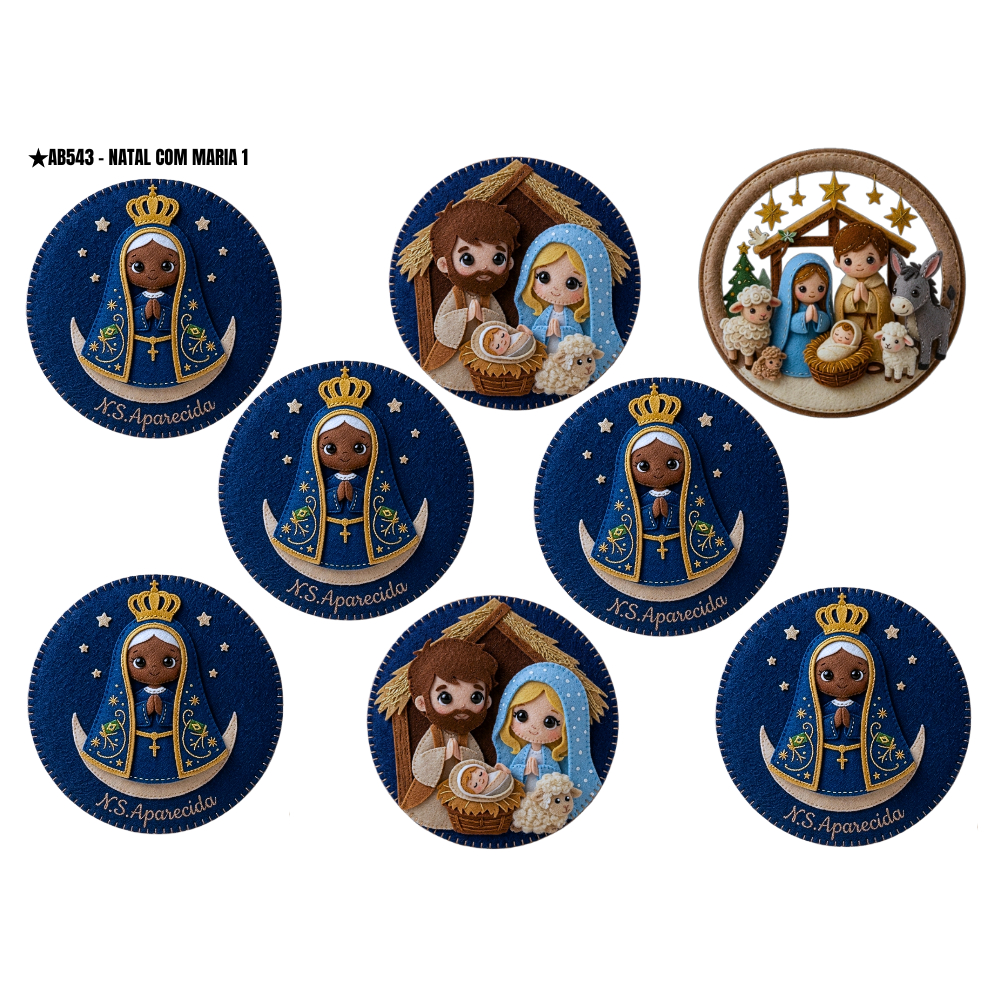 AB543 - NATAL COM MARIA - FELTRO SUBLIMADO COM ESTAMPA DIGITAL 7,5CM