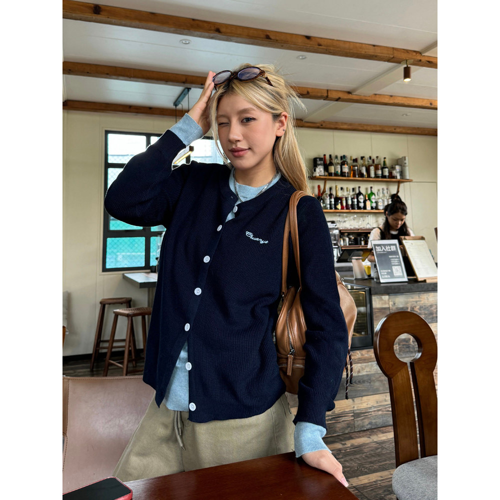 Kawaya americano Original outono novo estilo falso de duas peças de malha em torno do pescoço camisola feminina rua Retr