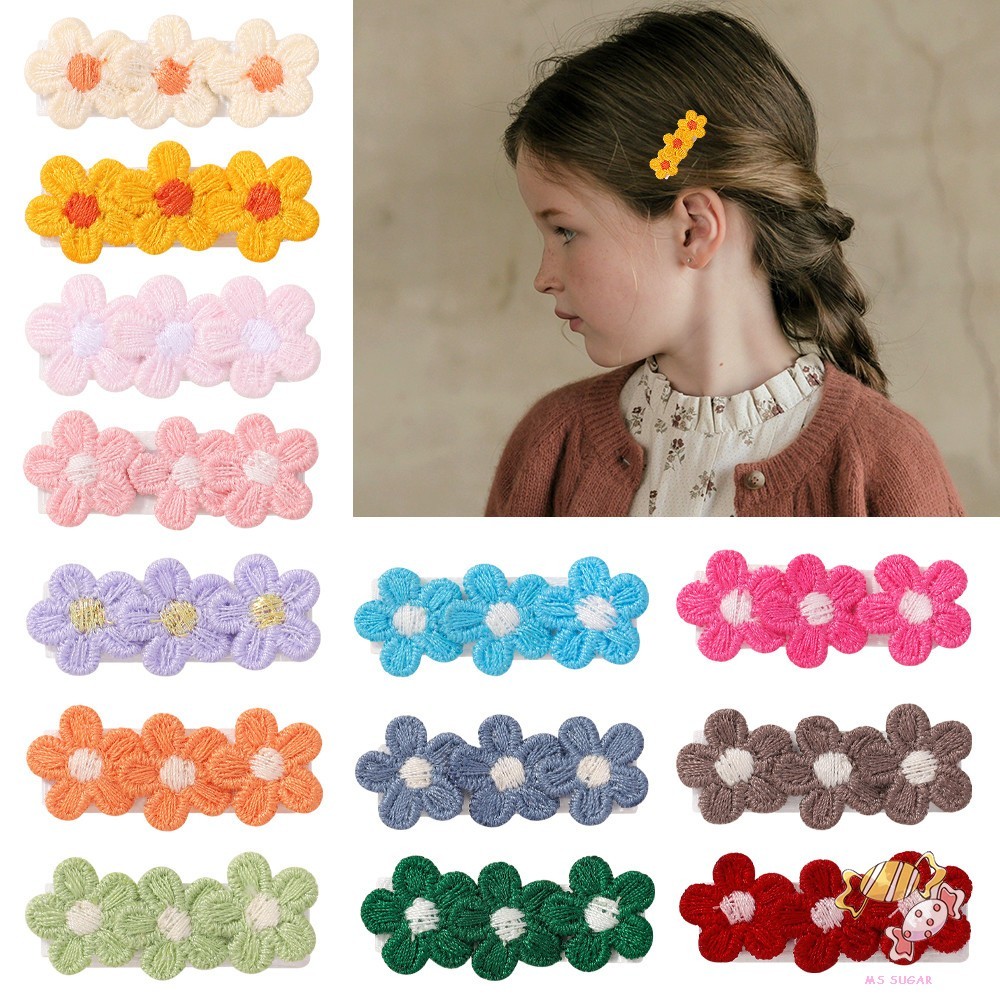 Conjunto De Grampo De Cabelo De Malha De Flor Estilo Pastoral , Acessório Infantil , Clipe De Bolsa De Bico De Pato Retr