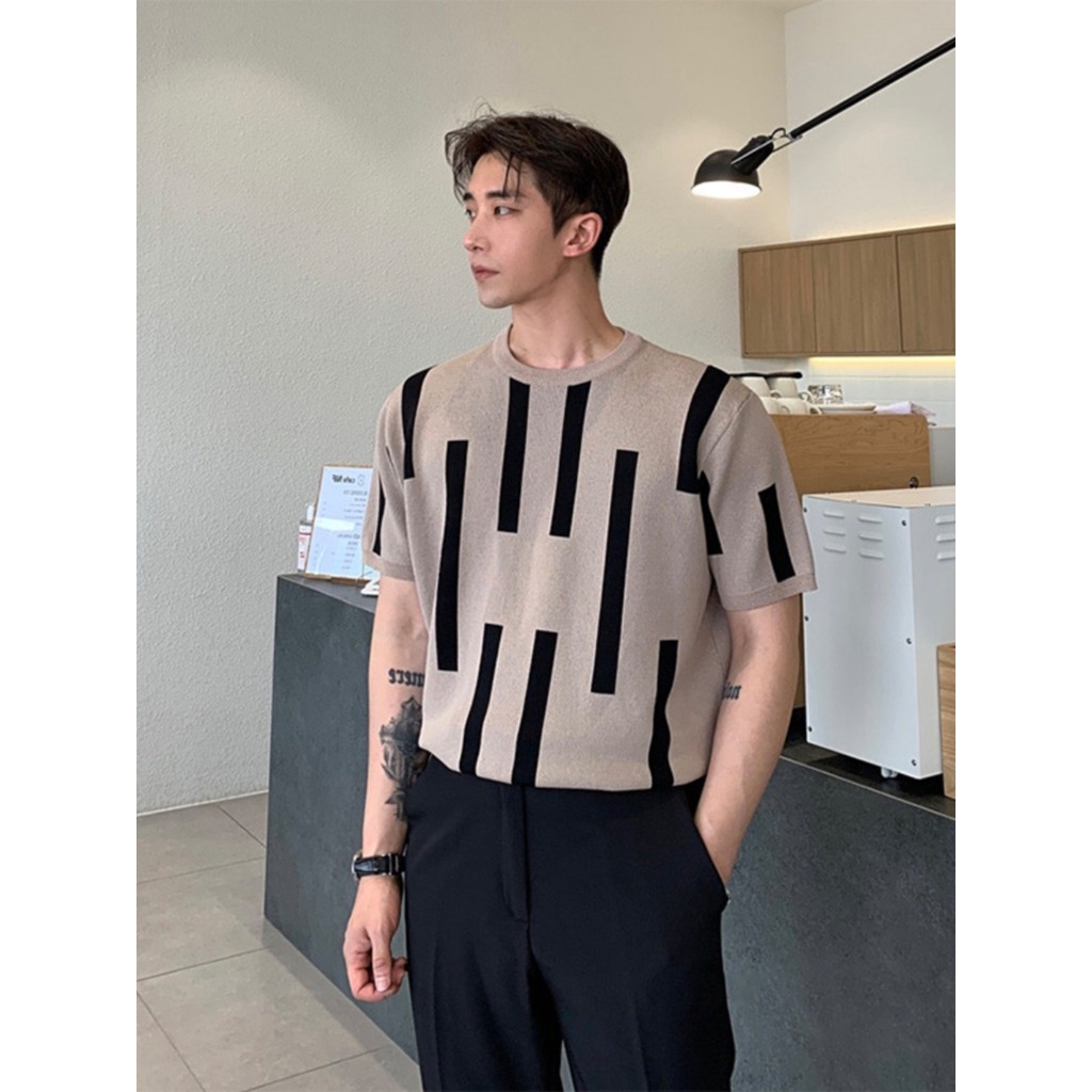 Americano High Street em torno do pescoço Design de malha de manga curta camiseta meninos verão novo estilo na moda Retr