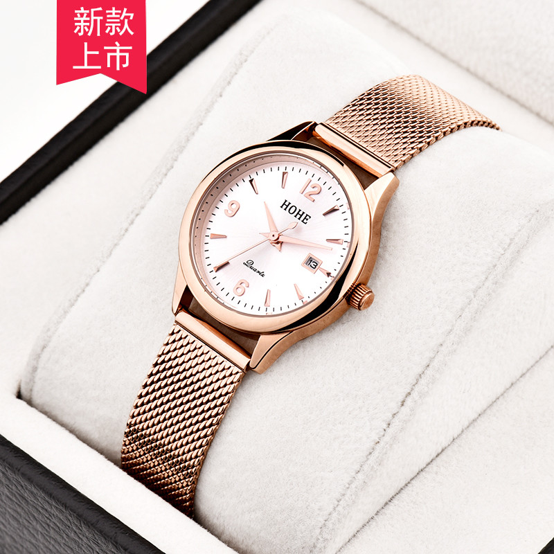 Relógio genuíno feminino moda Casual Ultra-fino à prova dwaterproof água milão malha com relógio de quartzo simples Retr