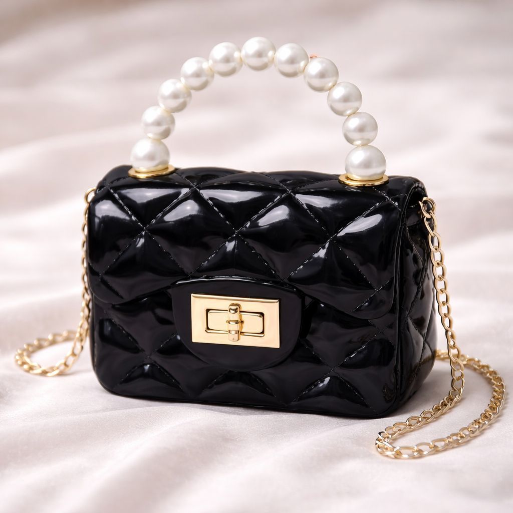 Bolsa Infantil Luxo com Alça de Pérolas Mini Bag – Delicada, Elegante e Cheia de Estilo