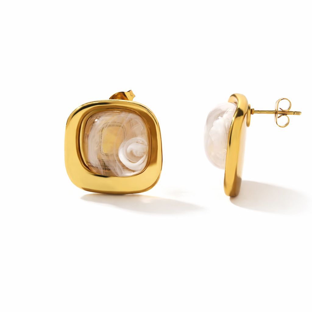 Brinco Feminino Elegante Vintage Cristal Quadrado Aço Inoxidável Banhado a Ouro 18K Hipoalergênico Luxo Premium Top VIP