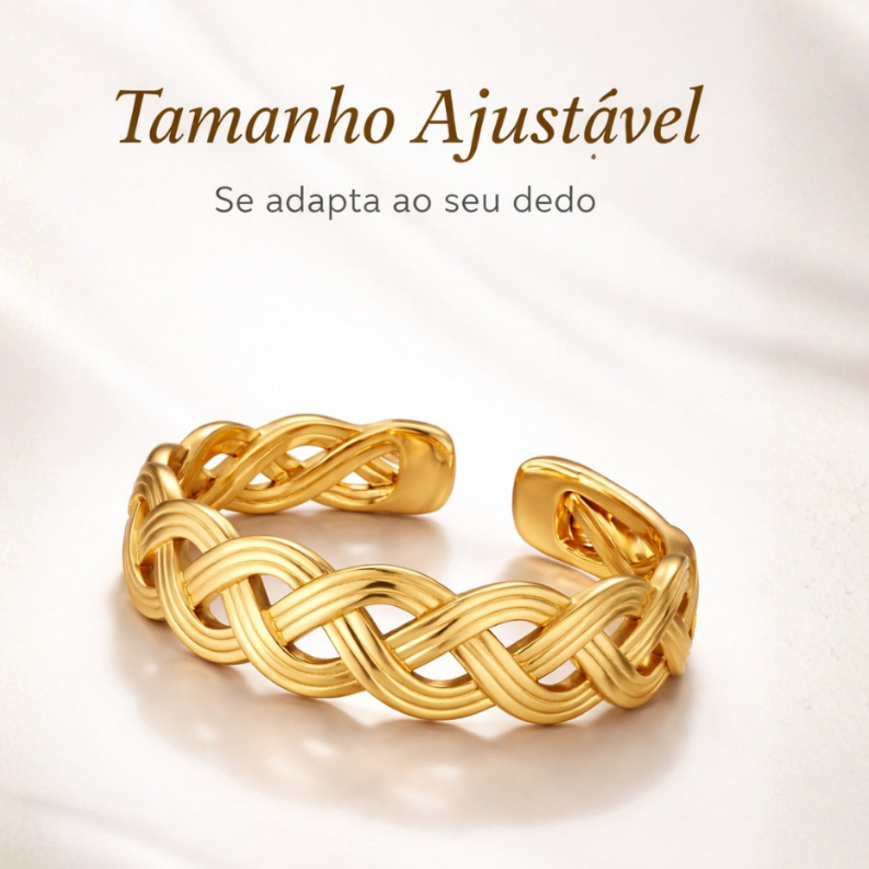 Anel Ajustável Trançado Ouro 18K ou Prata | Feminino Elegante Minimalista Luxo