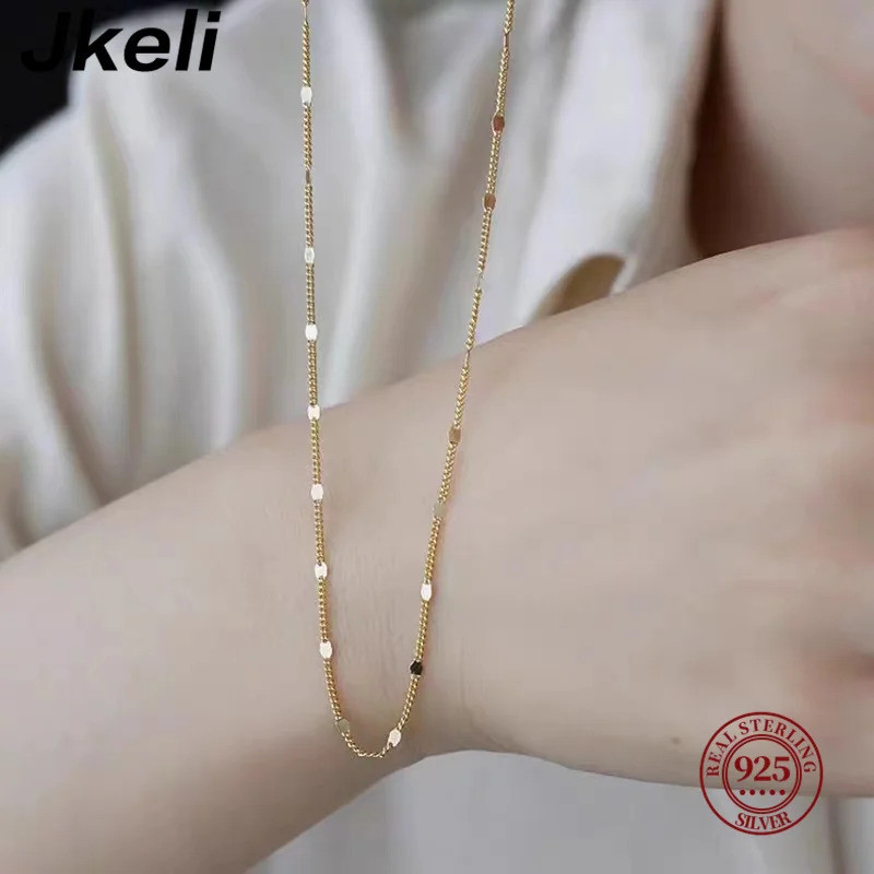Jkeli Colar Prata 925 Antialérgico Banhado Ouro 18k Duplo Duas Camadas Fino Feminino Luxo Elegante Moderno