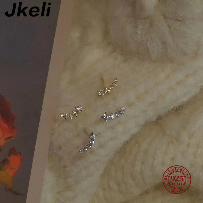 Jkeli Brinco Feminino Prata 925 Dourado Escada Curva com Zirconia Delicado Elegante Moderno Luxo Festa Brilhante