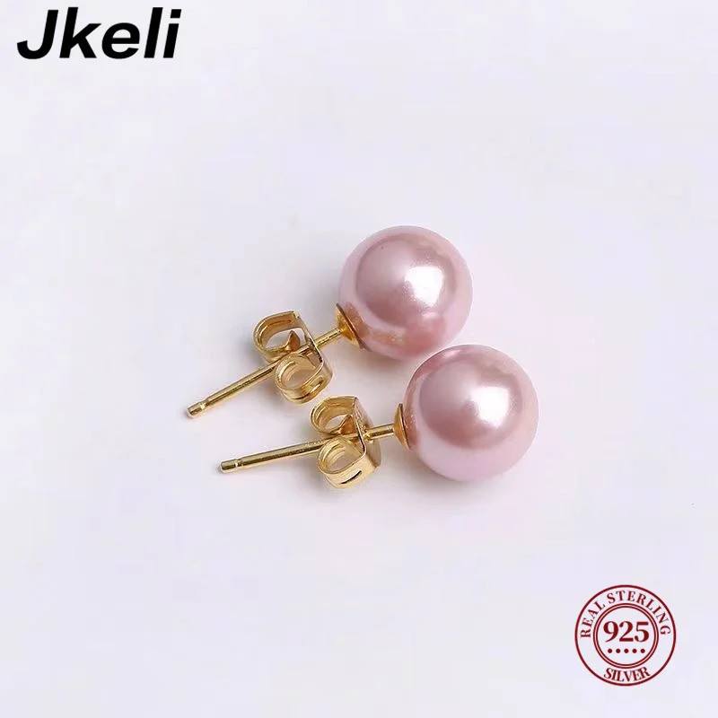 Jkeli Brinco Feminino Prata 925 Dourado Pérola Rosa Grande Clássico Elegante Delicado Doce Luxo Festa