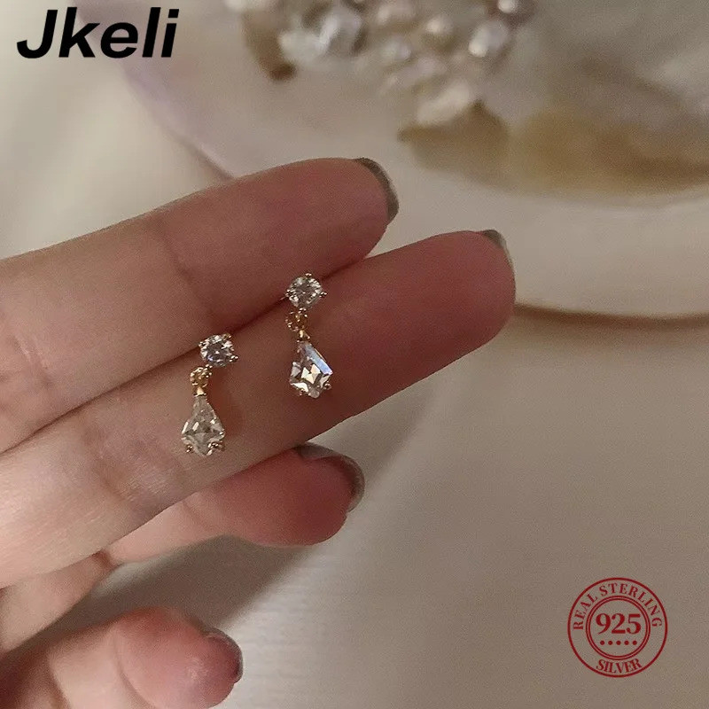 Jkeli Brinco Feminino Prata 925 Dourado Pendente Gota com Zirconia Delicado Elegante Luxo Festa Brilhante Minimalista