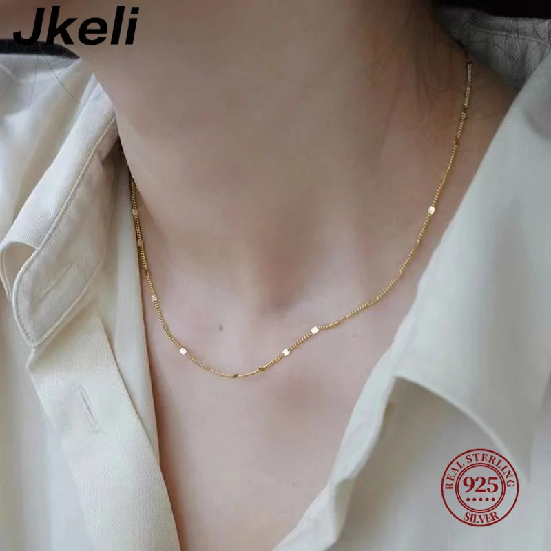 Jkeli Colar Gargantilha Feminino Prata 925 Dourado Fino Delicado Minimalista Elegante Moderno Luxo Brilhante