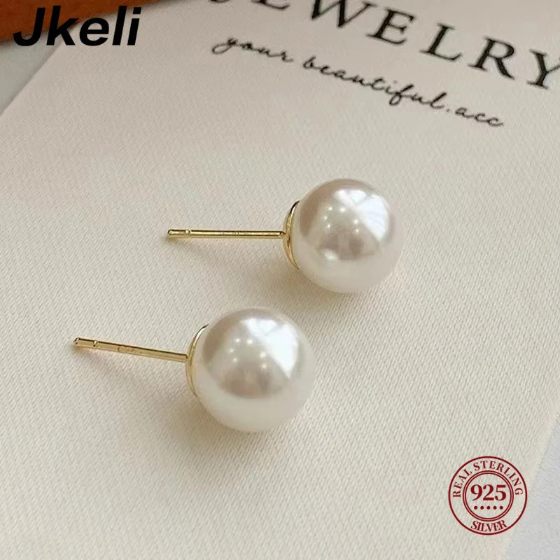 Jkeli Brinco Feminino Prata 925 Dourado Pérola Branca Grande Clássico Elegante Delicado Luxo Festa Casamento