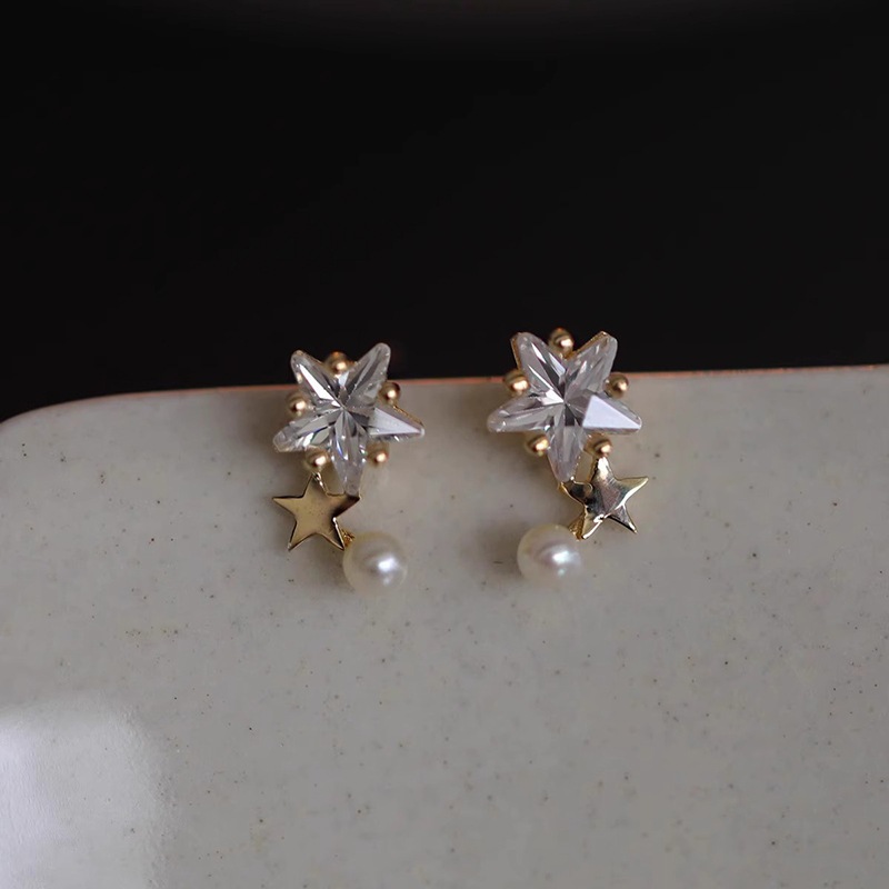 Jkeli Brinco Prata 925 Dourado Estrela Zirconia Pérola Feminino Delicado Elegante Luxo Festa Presente