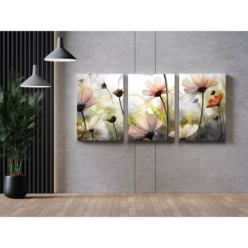Trio Quadros Grande Decorativo Elegante Luxo Imediato Cor Preto