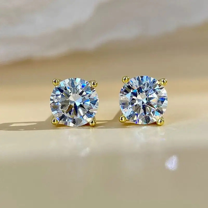 Jkeli Brinco Feminino Prata 925 Dourado Solitário Redondo com Zirconia Brilhante Elegante Luxo Clássico Festa