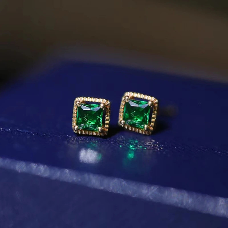 Jkeli Brinco Feminino Prata 925 Dourado Quadrado Esmeralda Verde com Zirconia Elegante Luxo Retrô Festa Clássico