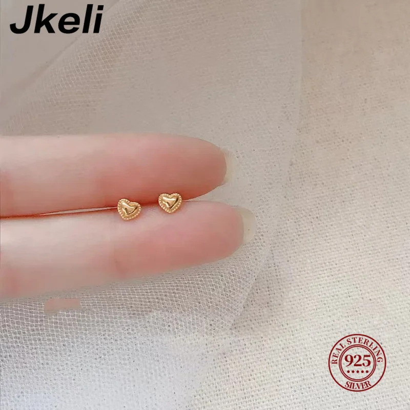 Jkeli Brinco Feminino Prata 925 Dourado Coração Pequeno Delicado Minimalista Romântico Elegante Luxo Clássico